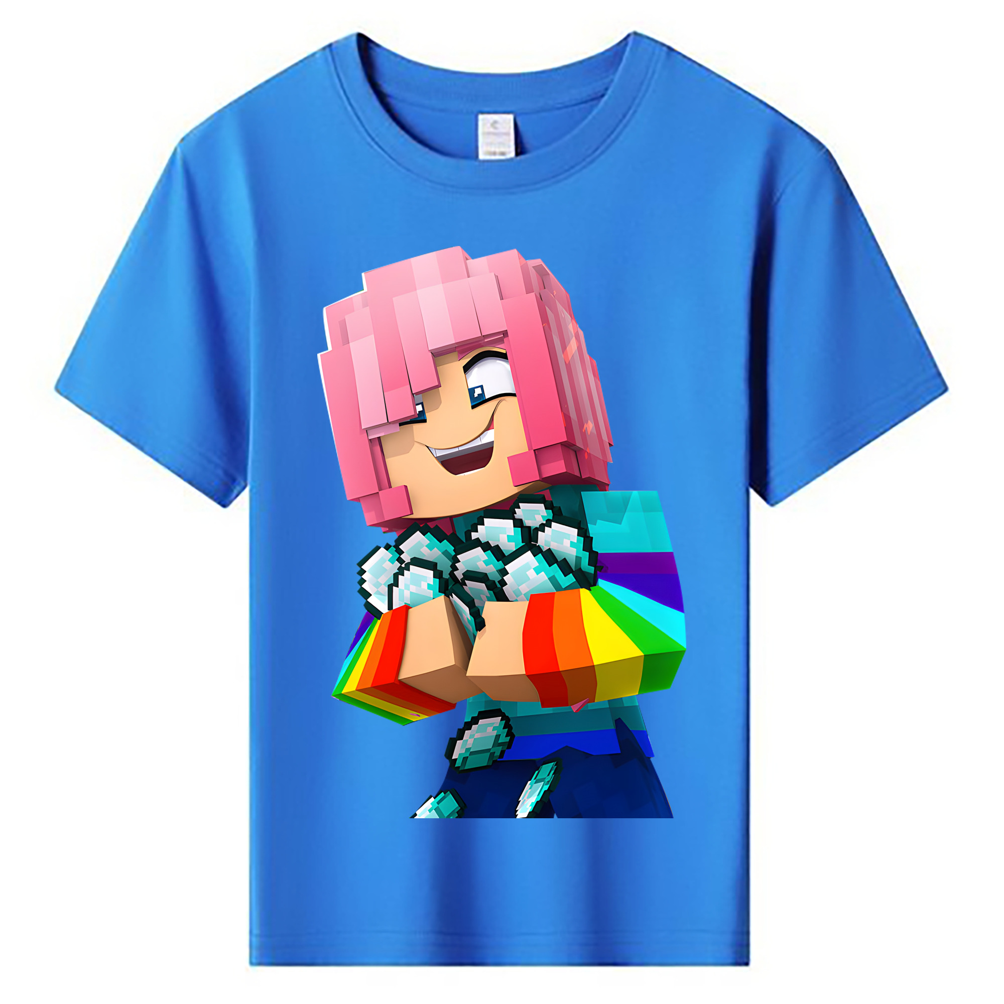 （画像用） マインクラフト ブロックの世界 Minecraft MC Block world 綿100％キッズTシャツ（フロントプリント）